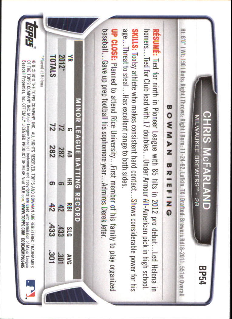 2013 Bowman Baseball "Prospects Purple and Silver Ice" Insert Parallel Cards - Picture 10 of 22