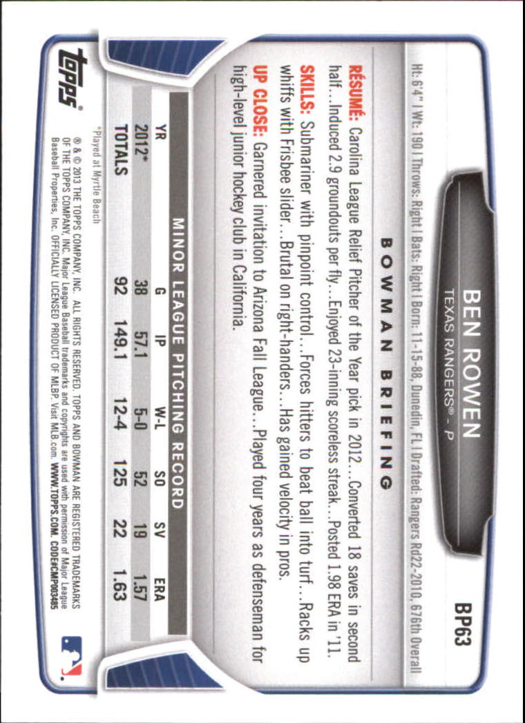 2013 Bowman Baseball "Prospects Purple and Silver Ice" Insert Parallel Cards - Picture 13 of 22
