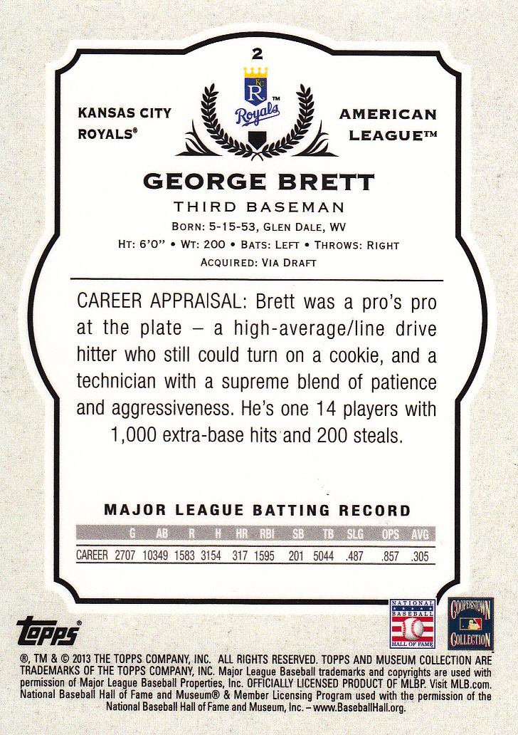 2013 Topps Museum Collection #2 George Brett back image