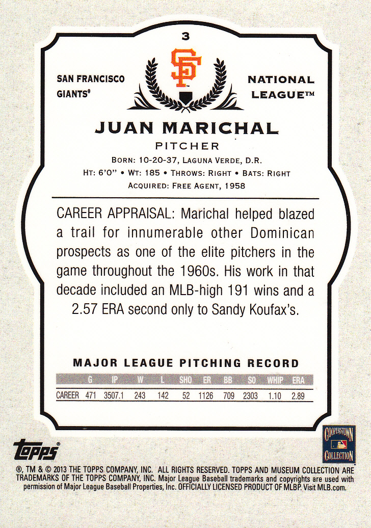 2013 Topps Museum Collection #3 Juan Marichal back image