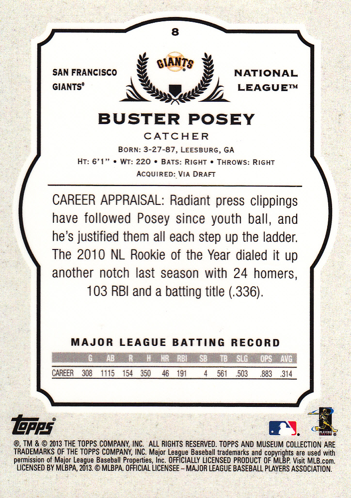 2013 Topps Museum Collection #8 Buster Posey back image