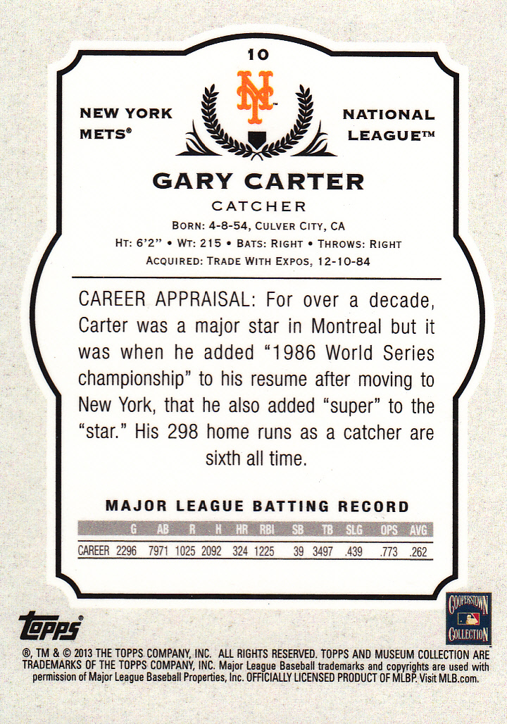 2013 Topps Museum Collection #10 Gary Carter back image
