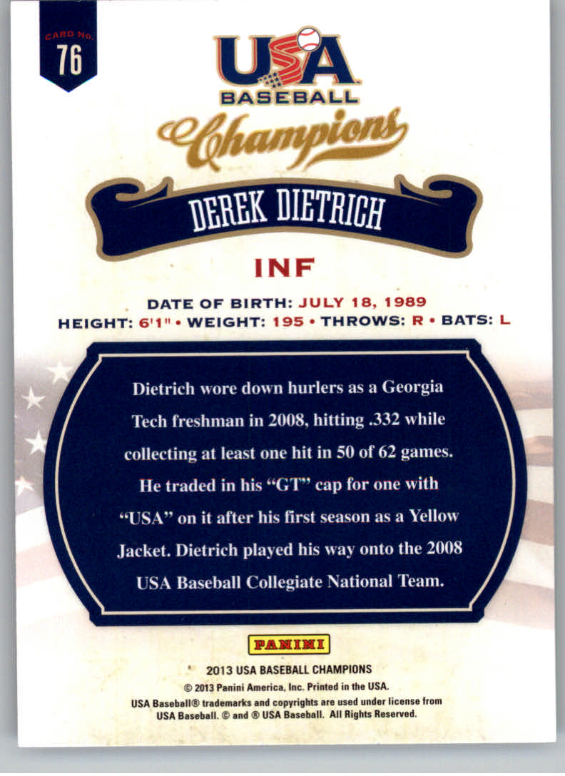 2013 USA Baseball Champions #76 Derek Dietrich back image