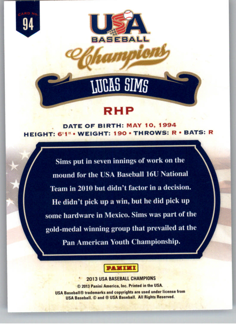 2013 USA Baseball Champions #94 Lucas Sims back image