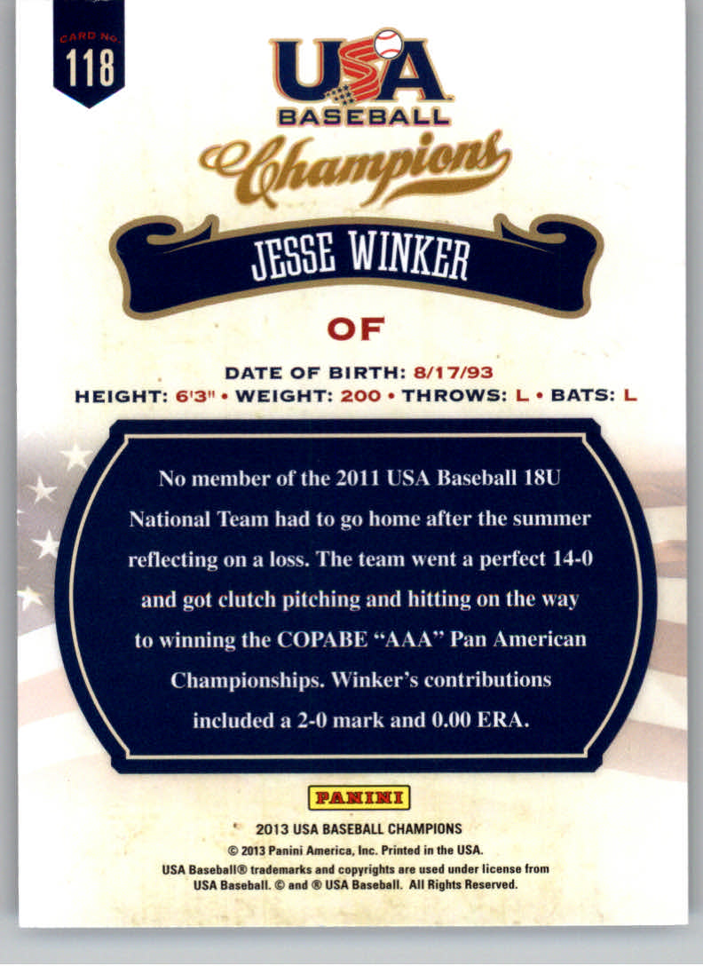 2013 USA Baseball Champions #118 Jesse Winker back image
