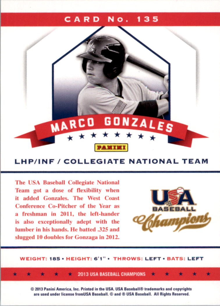 2013 USA Baseball Champions #135 Marco Gonzales back image