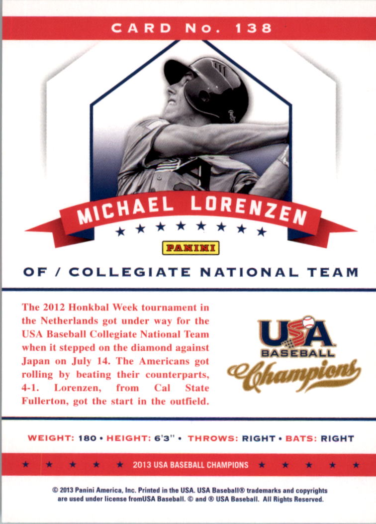 2013 USA Baseball Champions #138 Michael Lorenzen back image