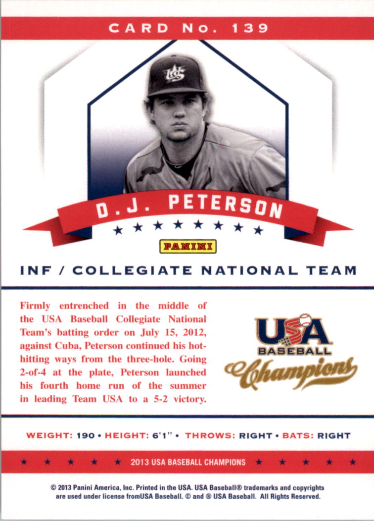 2013 USA Baseball Champions #139 D.J. Peterson back image