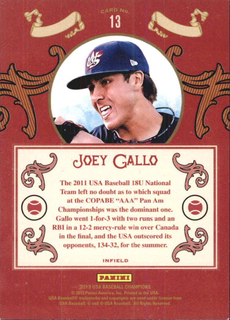 2013 USA Baseball Champions Diamond Kings #13 Joey Gallo back image