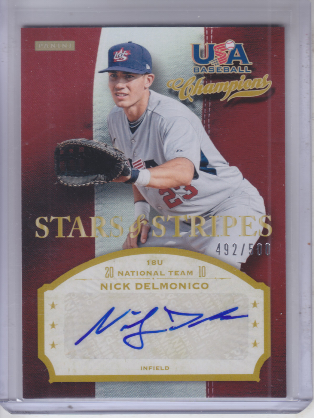 2013 USA Baseball Champions Stars and Stripes Signatures #34 Nick Delmonico/500 EXCH