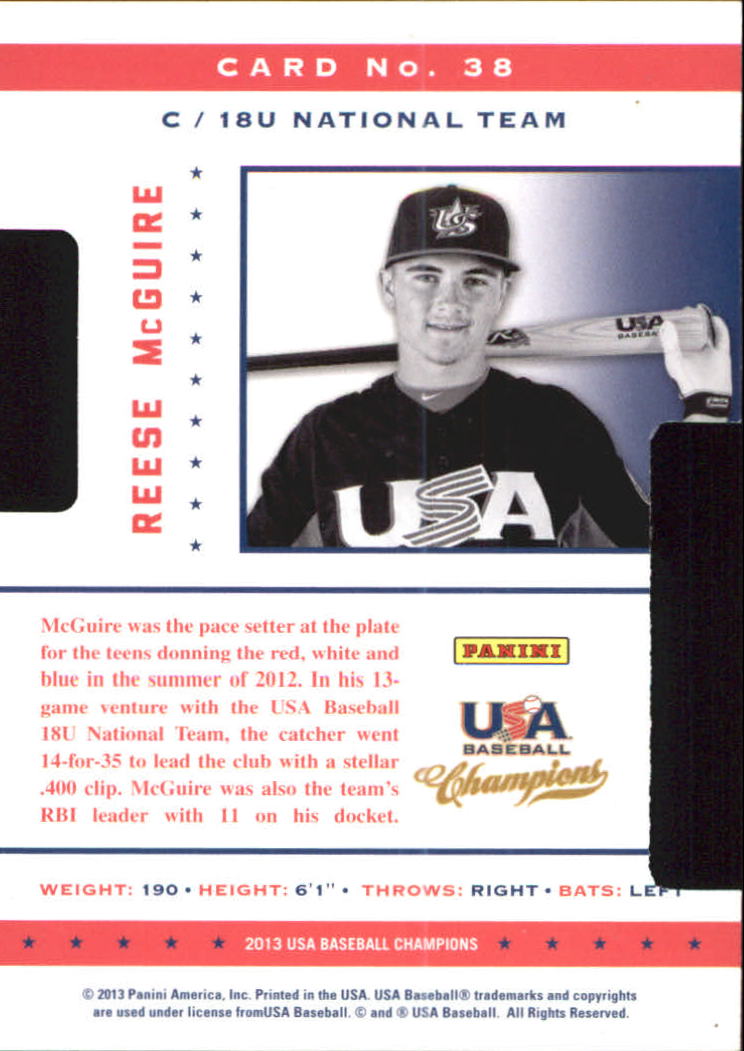 2013 USA Baseball Champions Legends Certified Die-Cuts #38 Reese McGuire back image