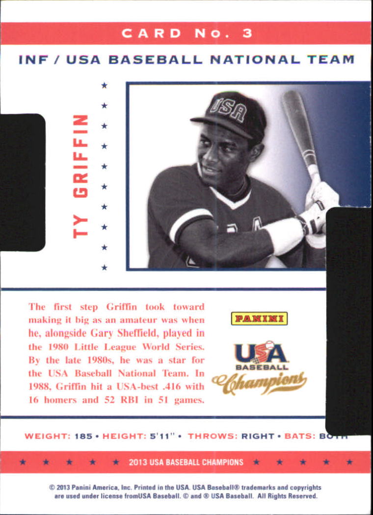 2013 USA Baseball Champions Legends Certified Die-Cuts Mirror Blue #3 Ty Griffin back image