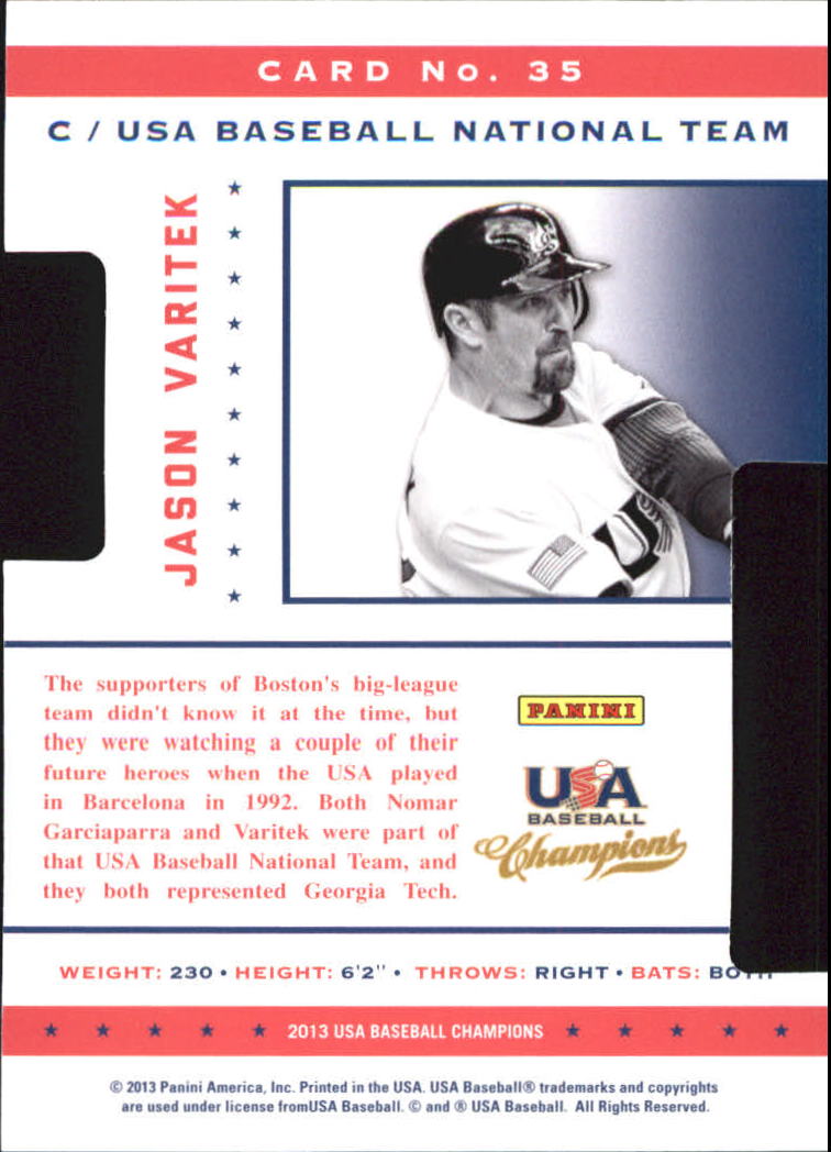 2013 USA Baseball Champions Legends Certified Die-Cuts Mirror Red #35 Jason Varitek back image