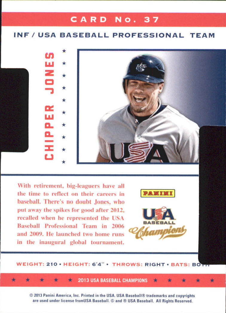 2013 USA Baseball Champions Legends Certified Die-Cuts Mirror Red #37 Chipper Jones back image
