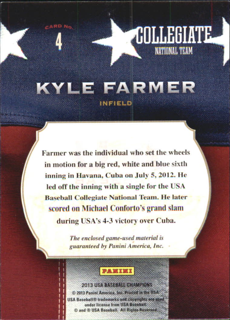 2013 USA Baseball Champions Game Gear Bats #4 Kyle Farmer back image