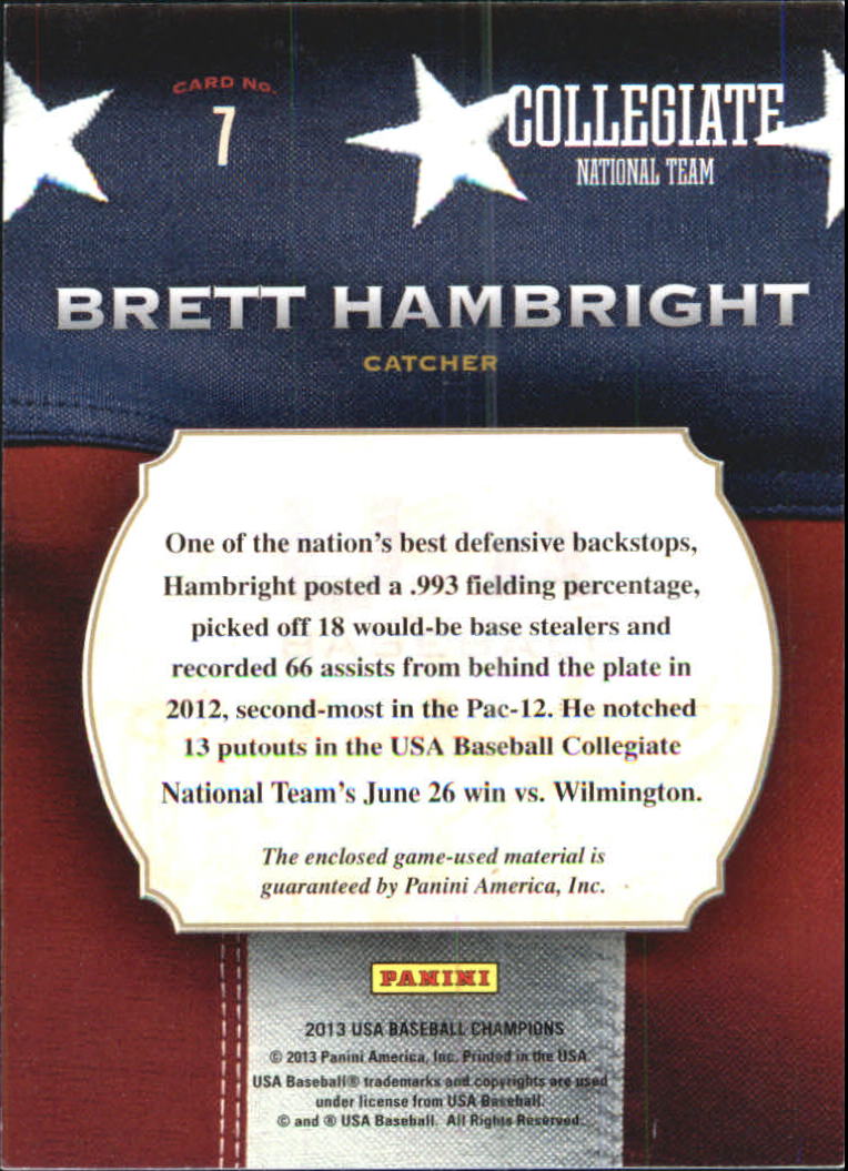 2013 USA Baseball Champions Game Gear Bats #7 Brett Hambright back image