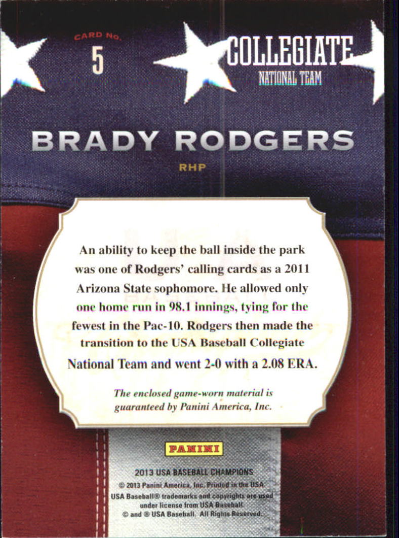 2013 USA Baseball Champions Game Gear Jerseys #5 Brady Rodgers back image