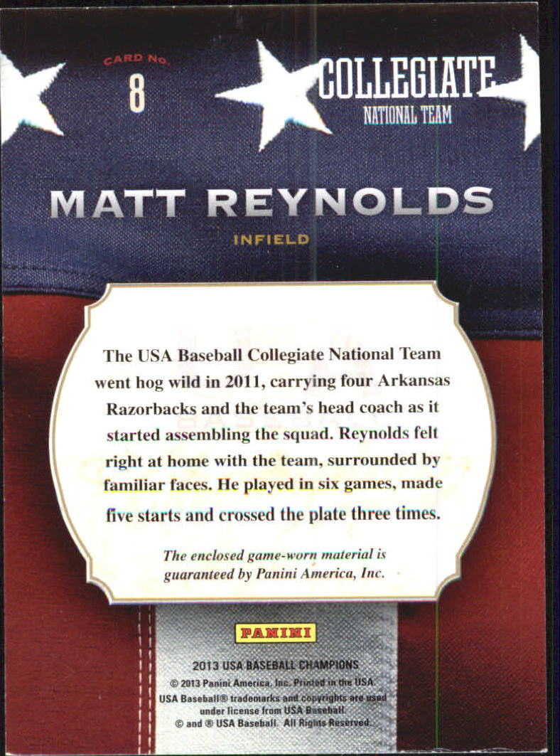 2013 USA Baseball Champions Game Gear Jerseys #8 Matt Reynolds back image