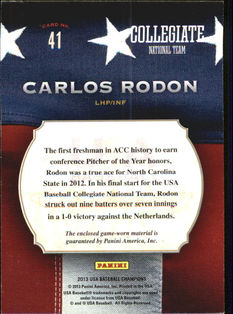 2013 USA Baseball Champions Game Gear Jerseys #41 Carlos Rodon back image