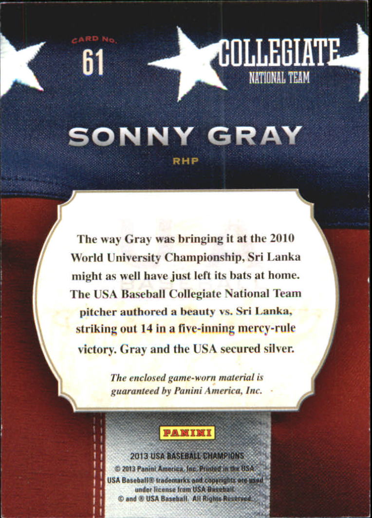 2013 USA Baseball Champions Game Gear Jerseys #61 Sonny Gray back image