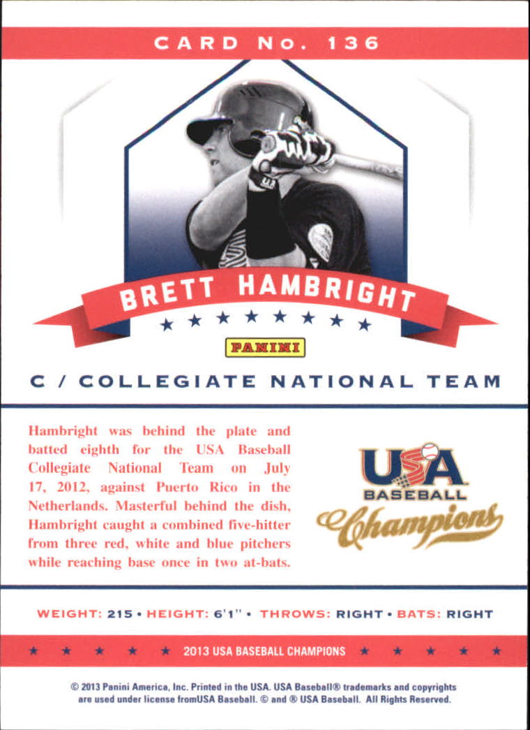 2013 USA Baseball Champions National Team Mirror Blue #136 Brett Hambright back image