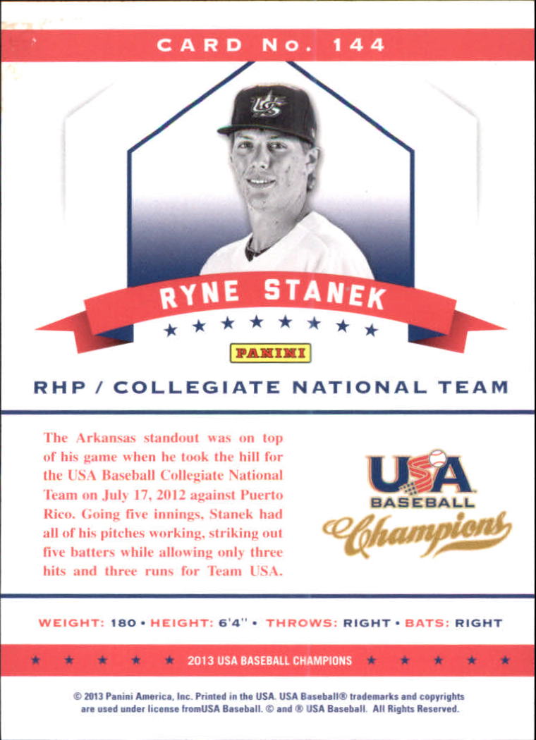 2013 USA Baseball Champions National Team Mirror Blue #144 Ryne Stanek back image