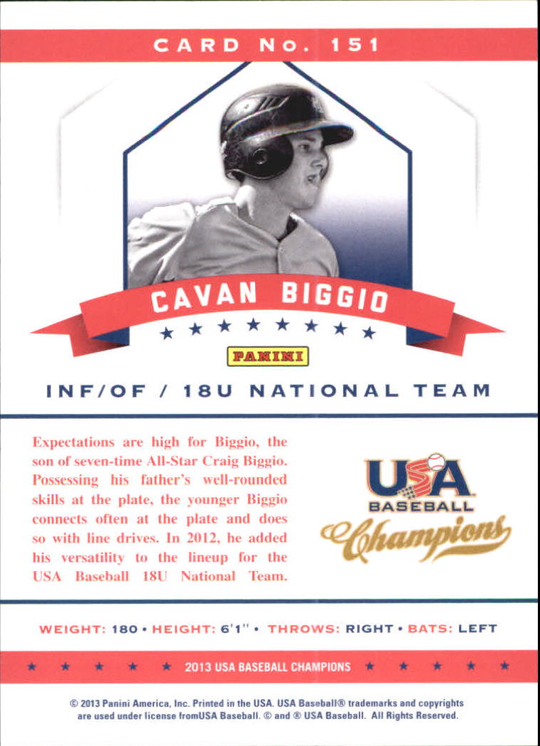 2013 USA Baseball Champions National Team Mirror Blue #151 Cavan Biggio back image