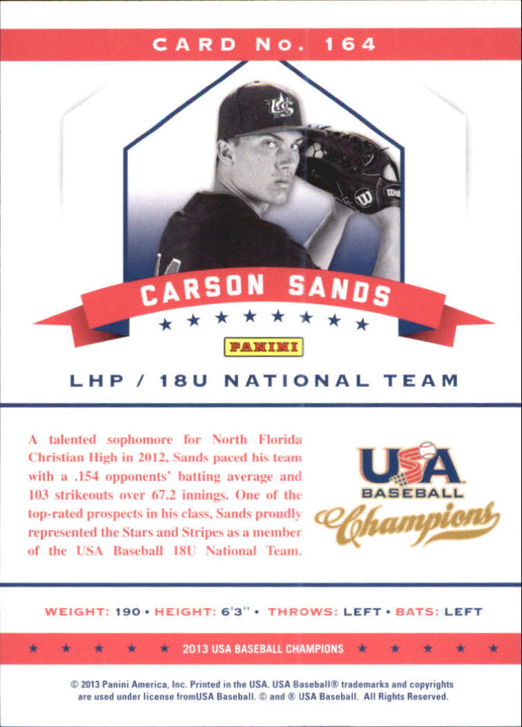 2013 USA Baseball Champions National Team Mirror Blue #164 Carson Sands back image