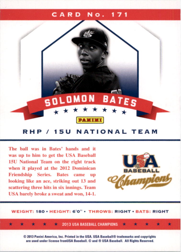 2013 USA Baseball Champions National Team Mirror Blue #171 Solomon Bates back image