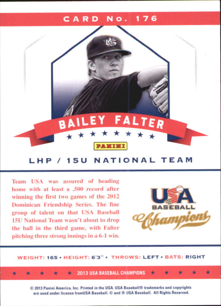2013 USA Baseball Champions National Team Mirror Blue #176 Bailey Falter back image