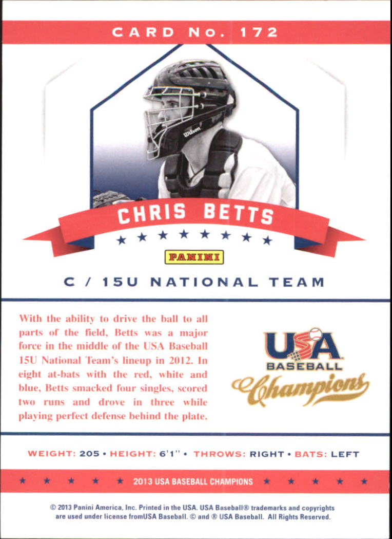 2013 USA Baseball Champions National Team Mirror Green #172 Chris Betts back image