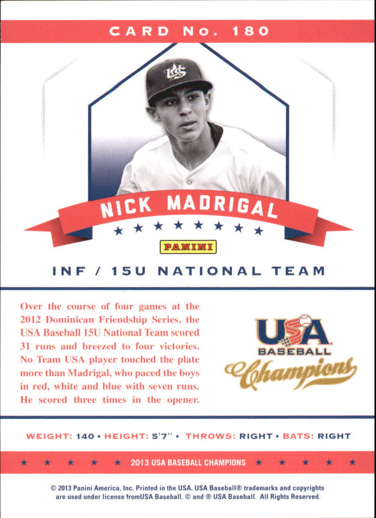 2013 USA Baseball Champions National Team Mirror Green #180 Nick Madrigal back image