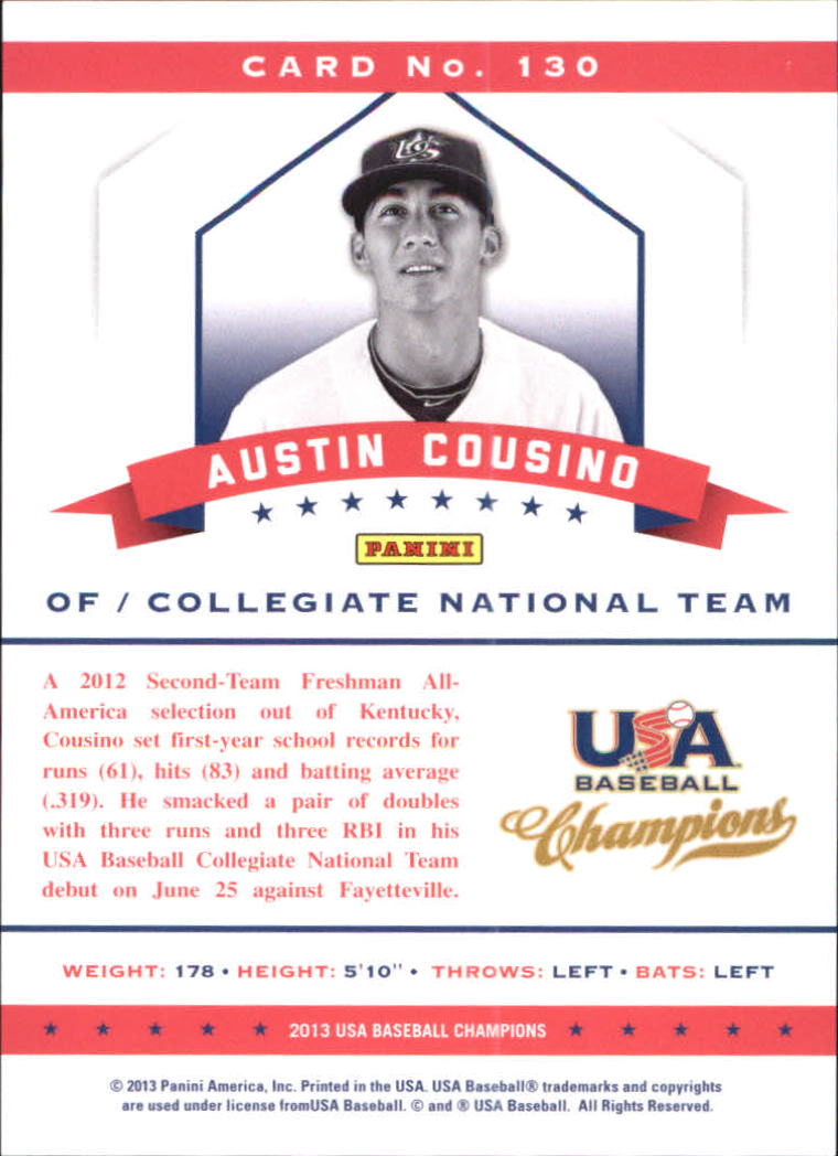 2013 USA Baseball Champions National Team Mirror Red #130 Austin Cousino back image