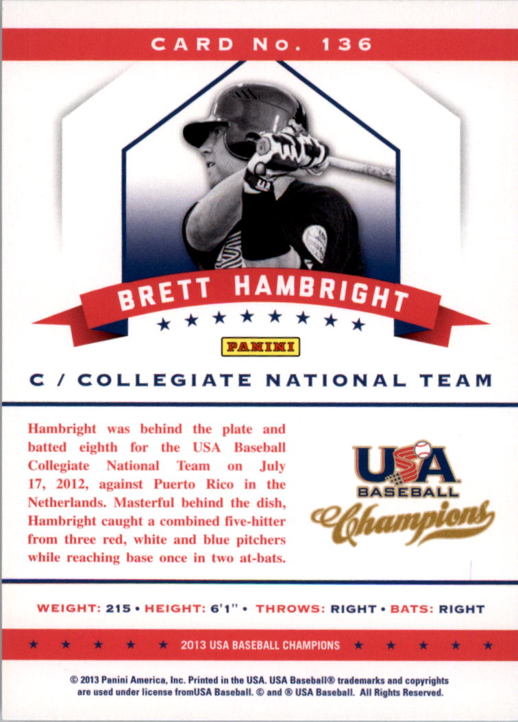2013 USA Baseball Champions National Team Mirror Red #136 Brett Hambright back image
