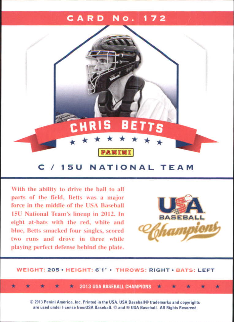 2013 USA Baseball Champions National Team Mirror Red #172 Chris Betts back image