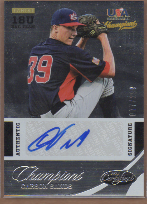 2013 USA Baseball Champions National Team Certified Signatures #39 Carson Sands/299