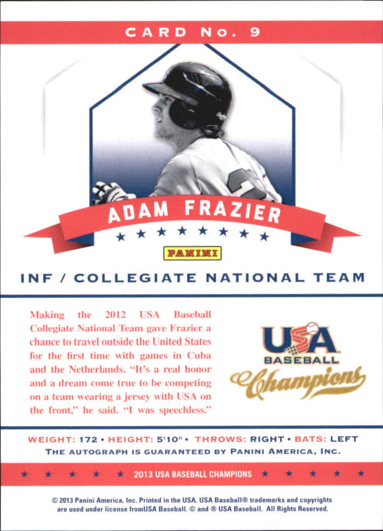 2013 USA Baseball Champions National Team Certified Signatures Mirror Red #9 Adam Frazier back image