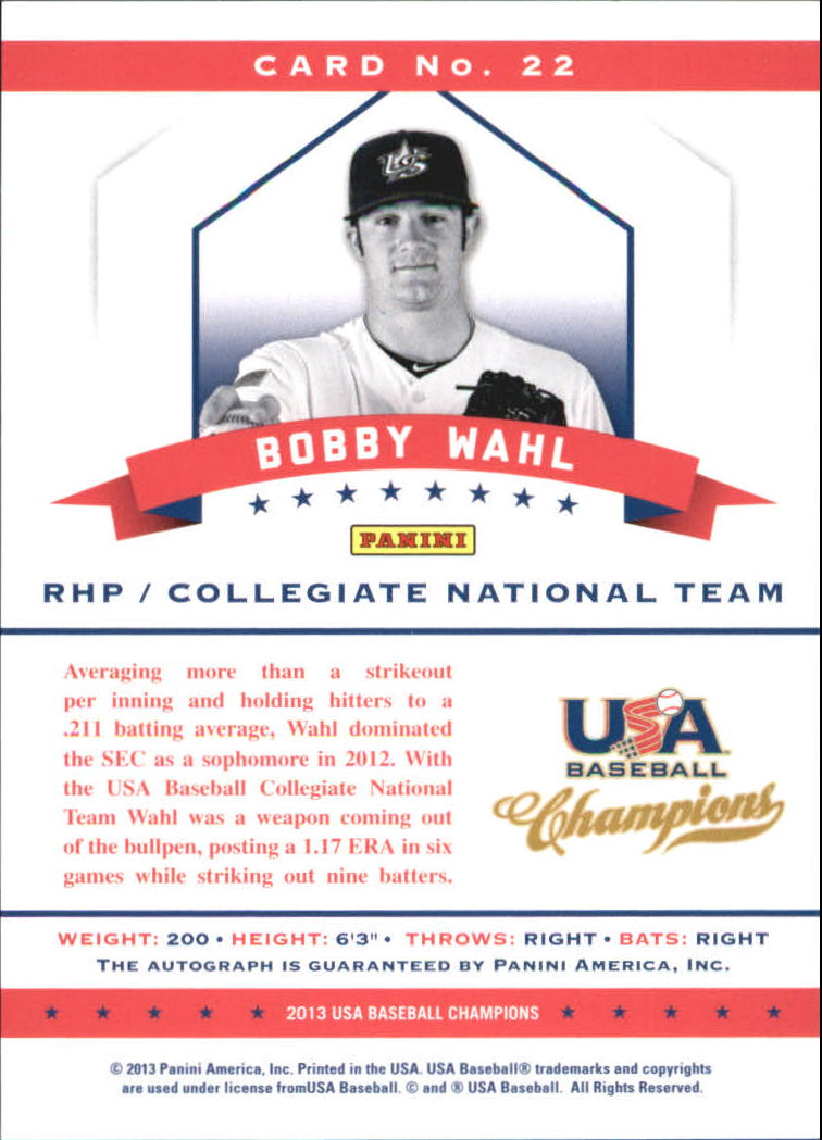 2013 USA Baseball Champions National Team Certified Signatures Mirror Red #22 Bobby Wahl back image