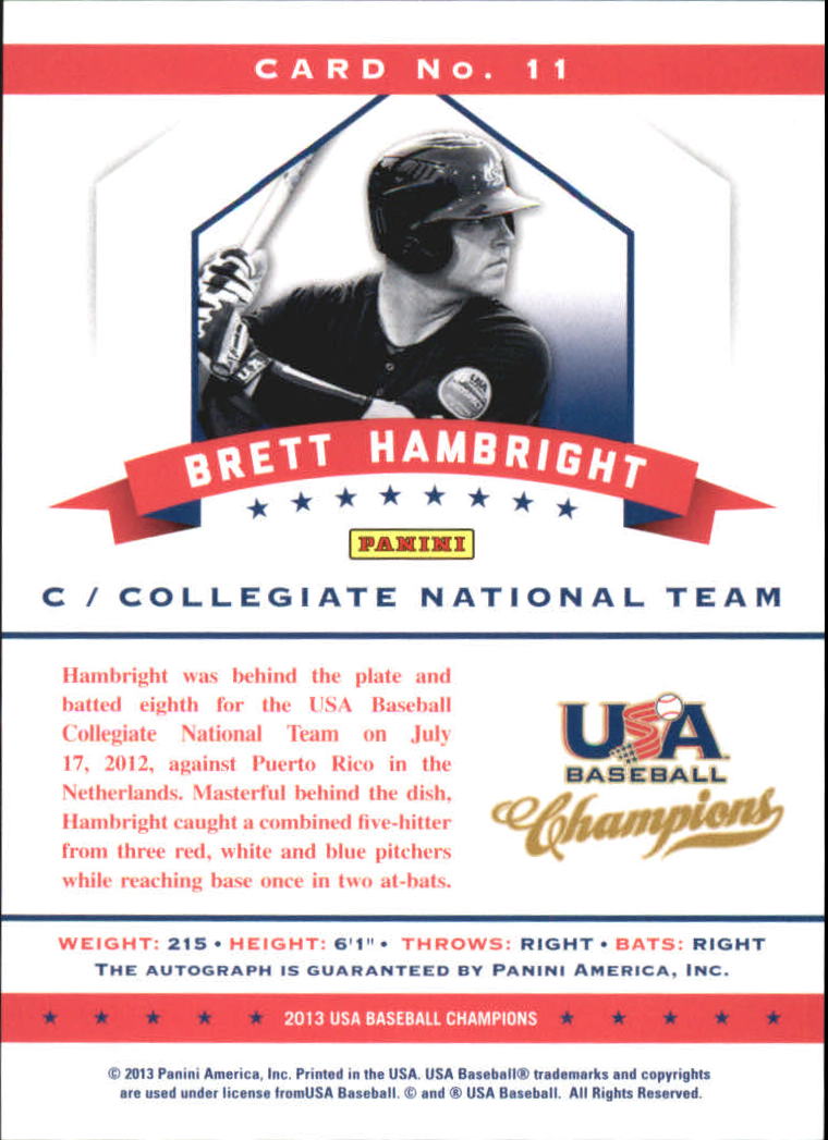 2013 USA Baseball Champions National Team Certified Signatures Mirror Gold #11 Brett Hambright back image
