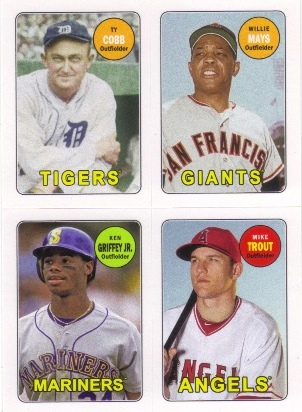 2013 Topps Archives Four-In-One #CMGT Ty Cobb/Willie Mays/Ken Griffey Jr./Mike Trout