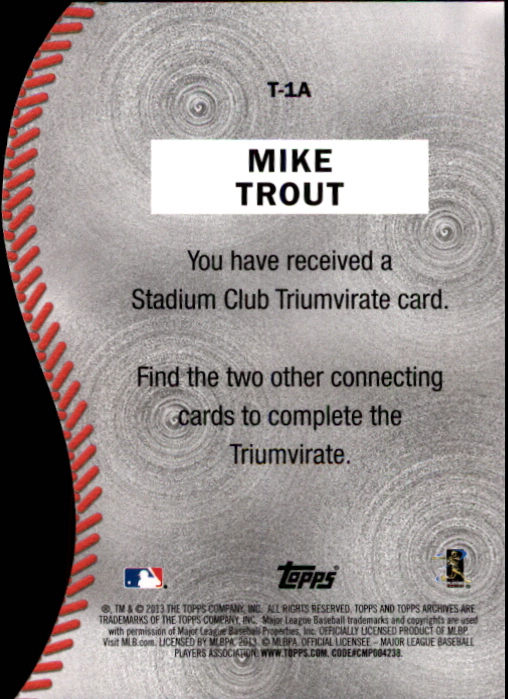 2013 Topps Archives Triumvirate #1A Mike Trout back image