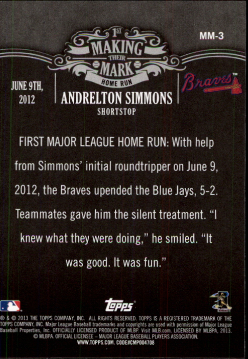 2013 Topps Making Their Mark #MM3 Andrelton Simmons back image