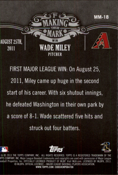 2013 Topps Making Their Mark #MM18 Wade Miley back image