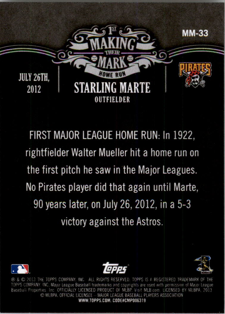 2013 Topps Making Their Mark #MM33 Starling Marte back image