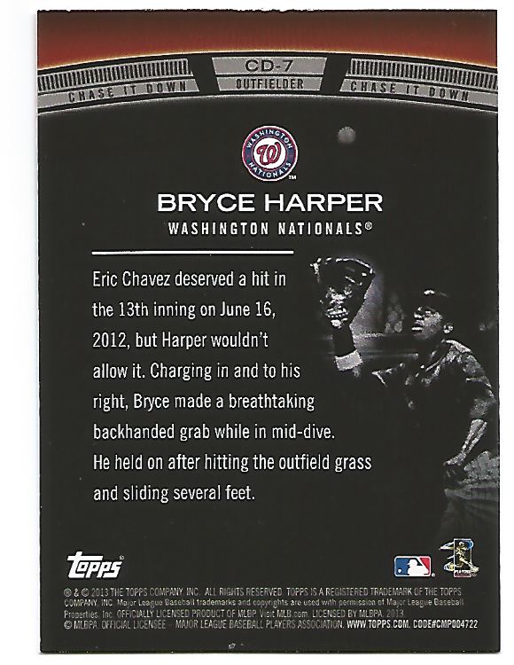 2013 Topps Chase It Down #CD7 Bryce Harper back image
