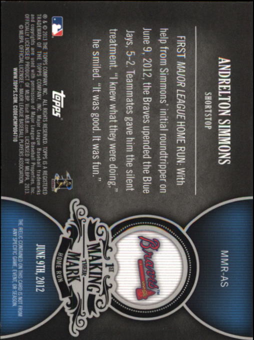 2013 Topps Making Their Mark Relics #AS Andrelton Simmons back image
