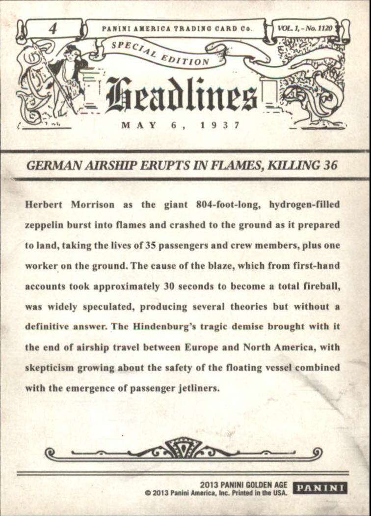 2013 Panini Golden Age Headlines #4 Hindenburg back image