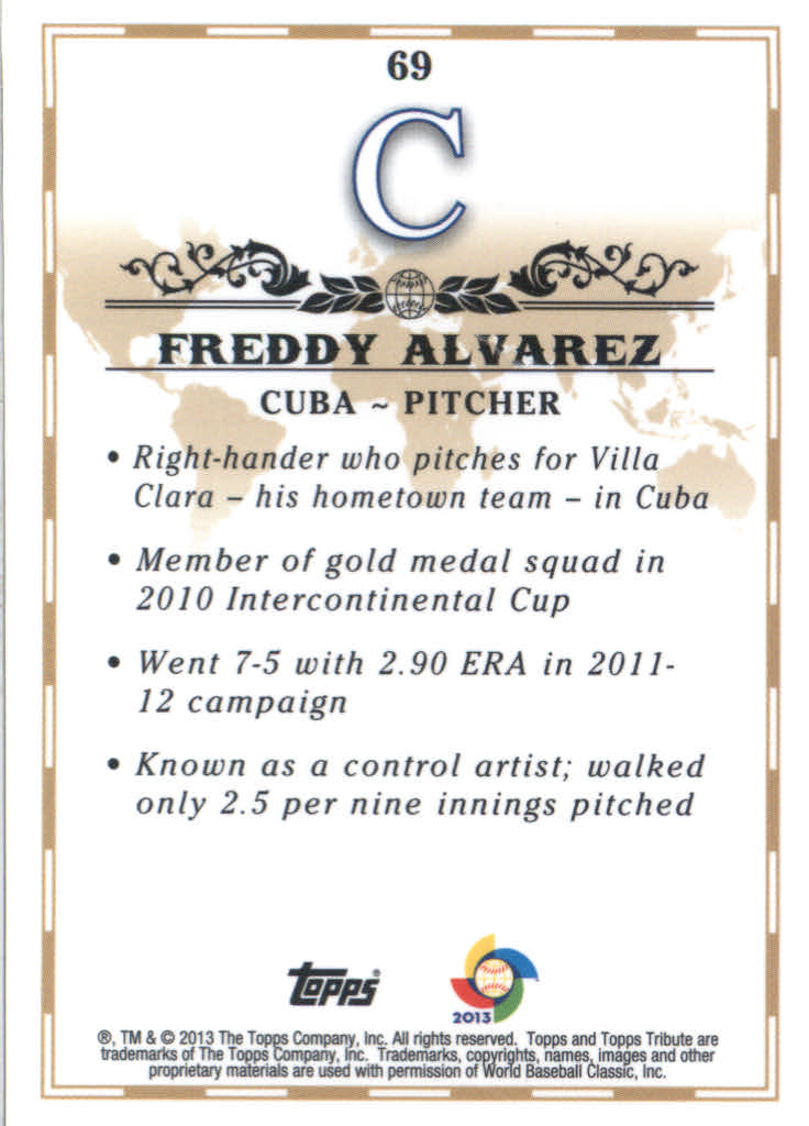 2013 Topps Tribute WBC #69 Freddy Alvarez back image