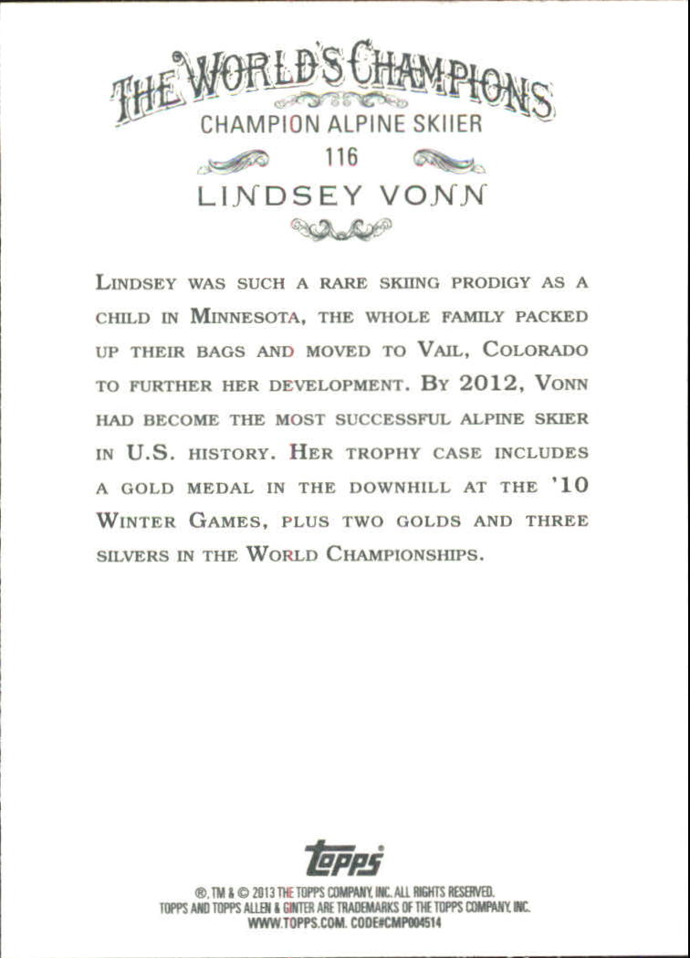 2013 Topps Allen and Ginter #116 Lindsey Vonn back image