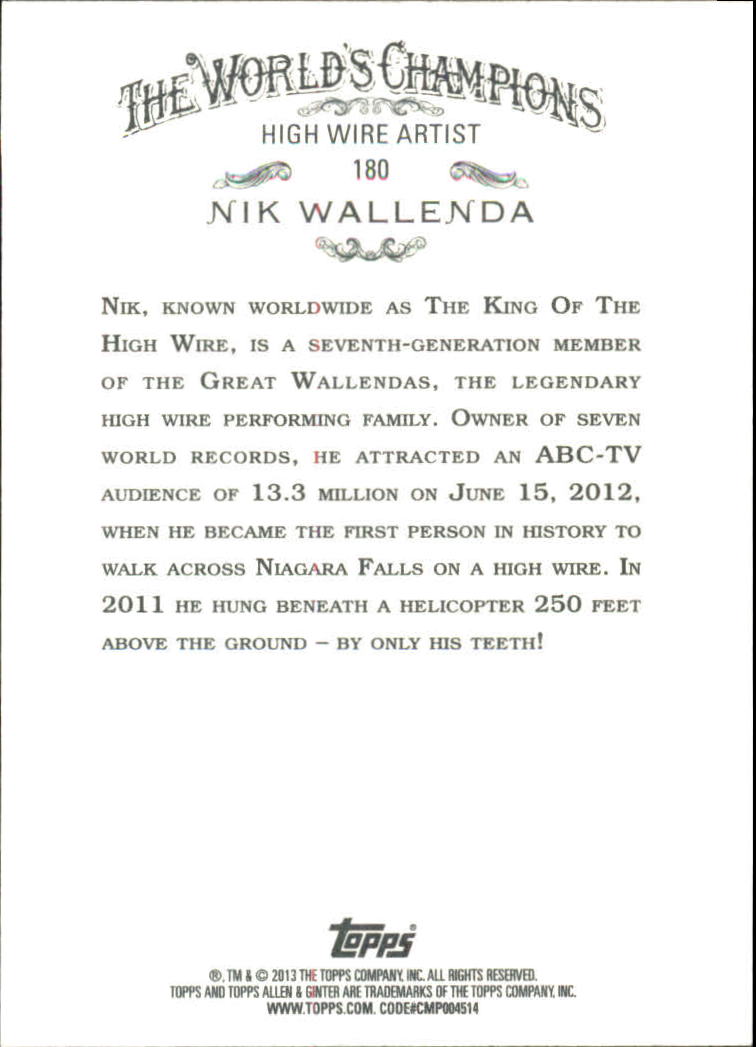 2013 Topps Allen and Ginter #180 Nik Wallenda back image